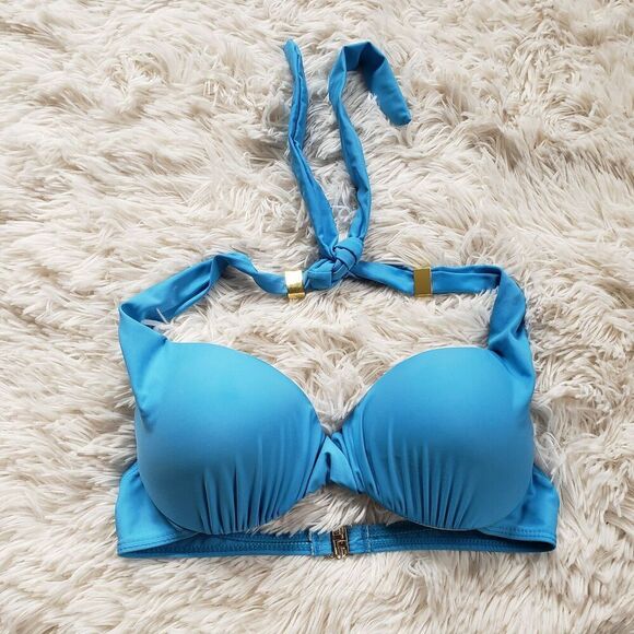 Unknown Other - Blue Bikini Swim Top Underwire Swimwear Size Large Padded Tie Neck